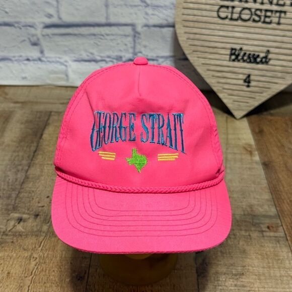 Vintage George Strait SnapBack Hat Cap Neon Pink Rope rare main image 5